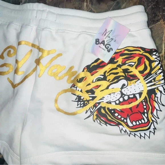 Ed Hardy: Tiger Rose Tattoo Ivory Jacket & Shorts SET (NWT)